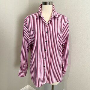 Foxcroft Womens Plus 18 Wrinkle Free Button Up Striped Shirt Blouse Top